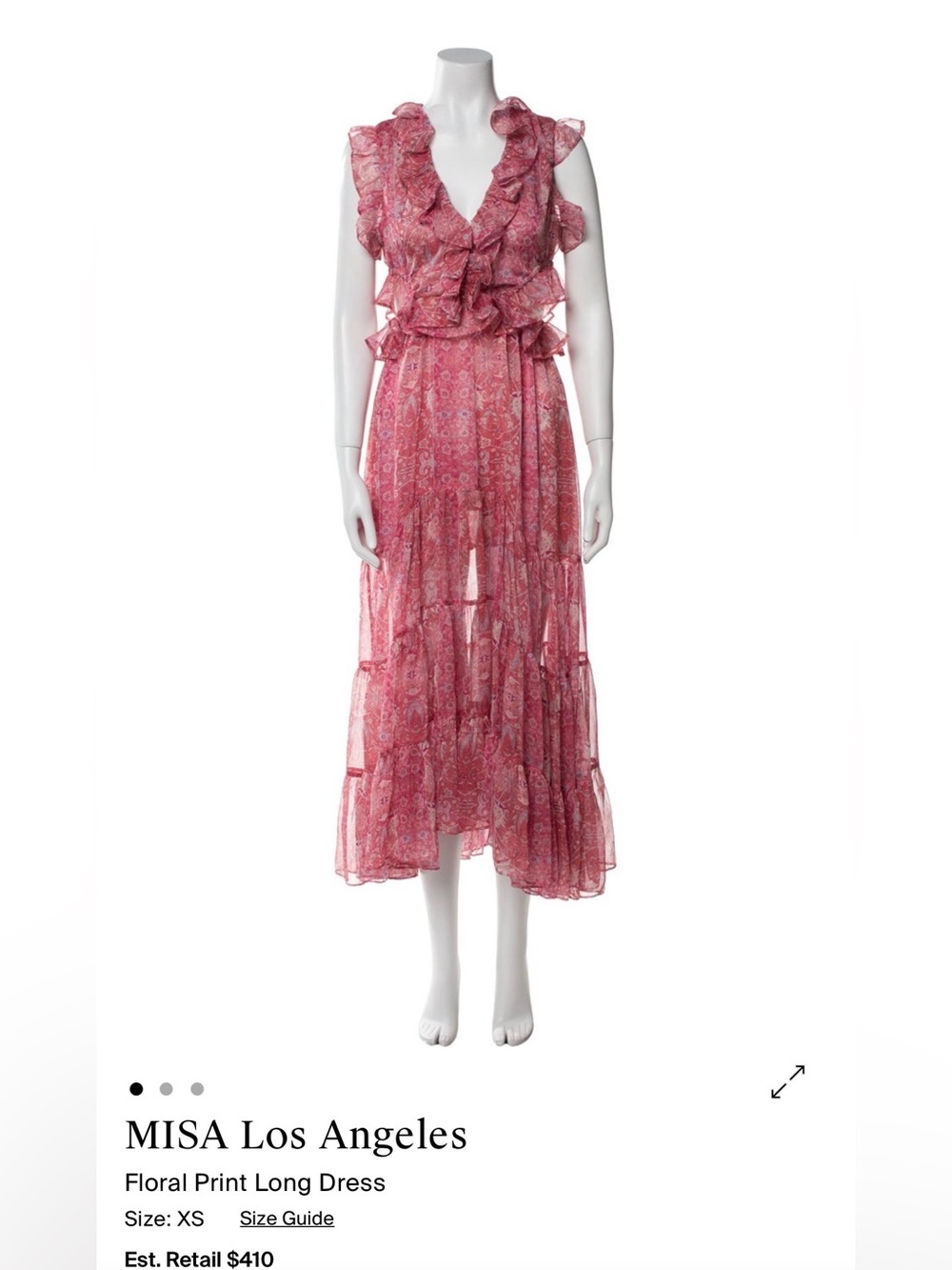Misa Los Angeles Pink Paisley Tiered Ruffle Maxi Dress size XS